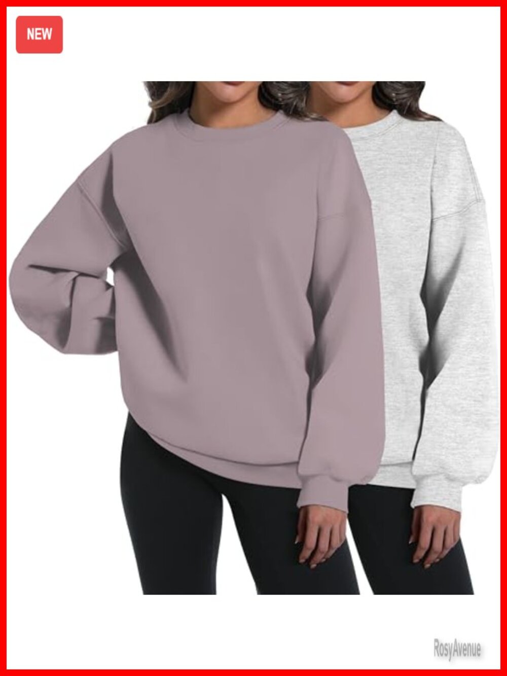 Oversized Crewneck Sweatshirt 2 Pack Cotton Polyester Pullover Long Sleeve